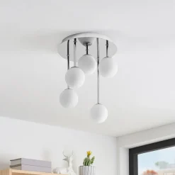 Loftlamper ^ Lindby loftlampe Chrissy, Ø 27 cm, krom, 5 lyskilder, glas