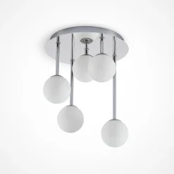 Loftlamper ^ Lindby loftlampe Chrissy, Ø 27 cm, krom, 5 lyskilder, glas