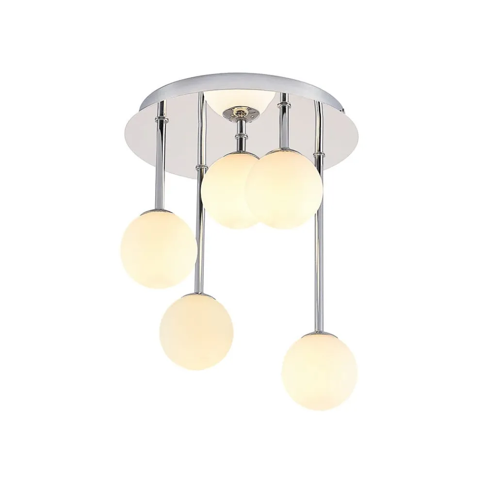 Loftlamper ^ Lindby loftlampe Chrissy, Ø 27 cm, krom, 5 lyskilder, glas