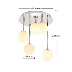 Loftlamper ^ Lindby loftlampe Chrissy, Ø 27 cm, krom, 5 lyskilder, glas