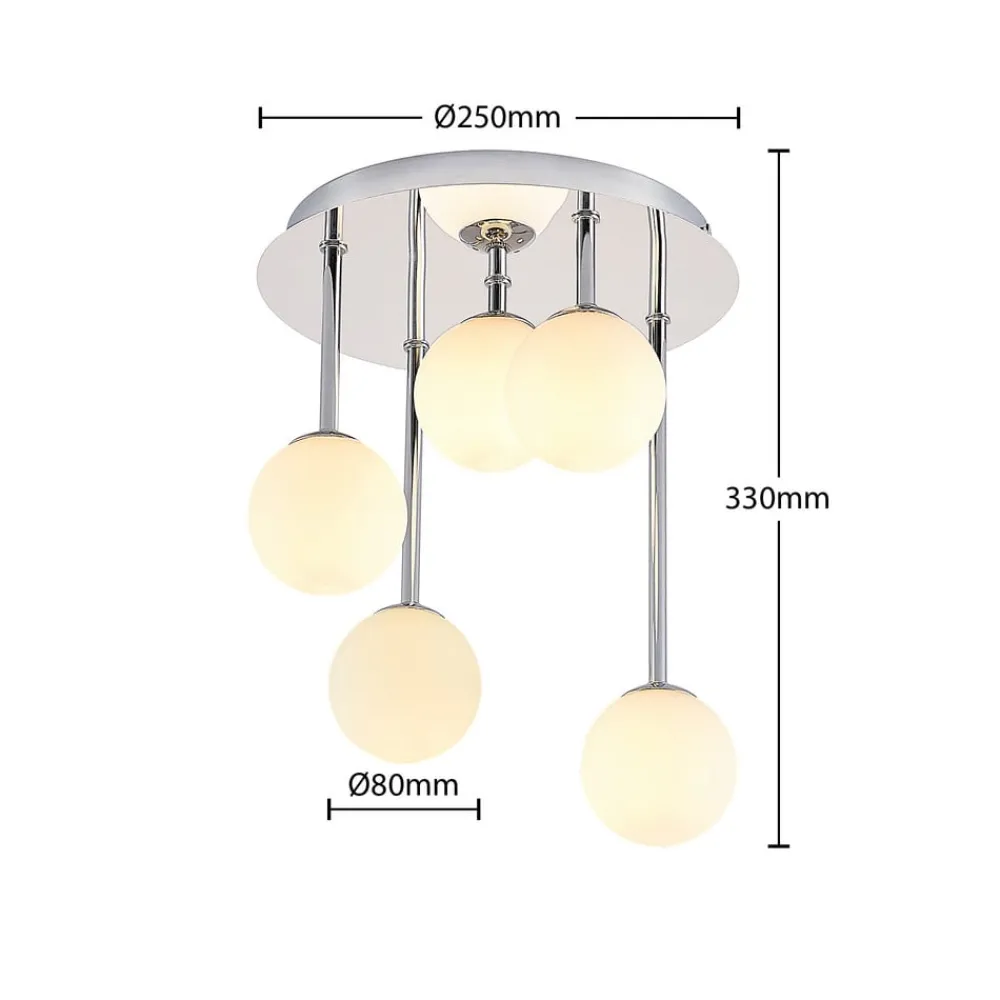 Loftlamper ^ Lindby loftlampe Chrissy, Ø 27 cm, krom, 5 lyskilder, glas