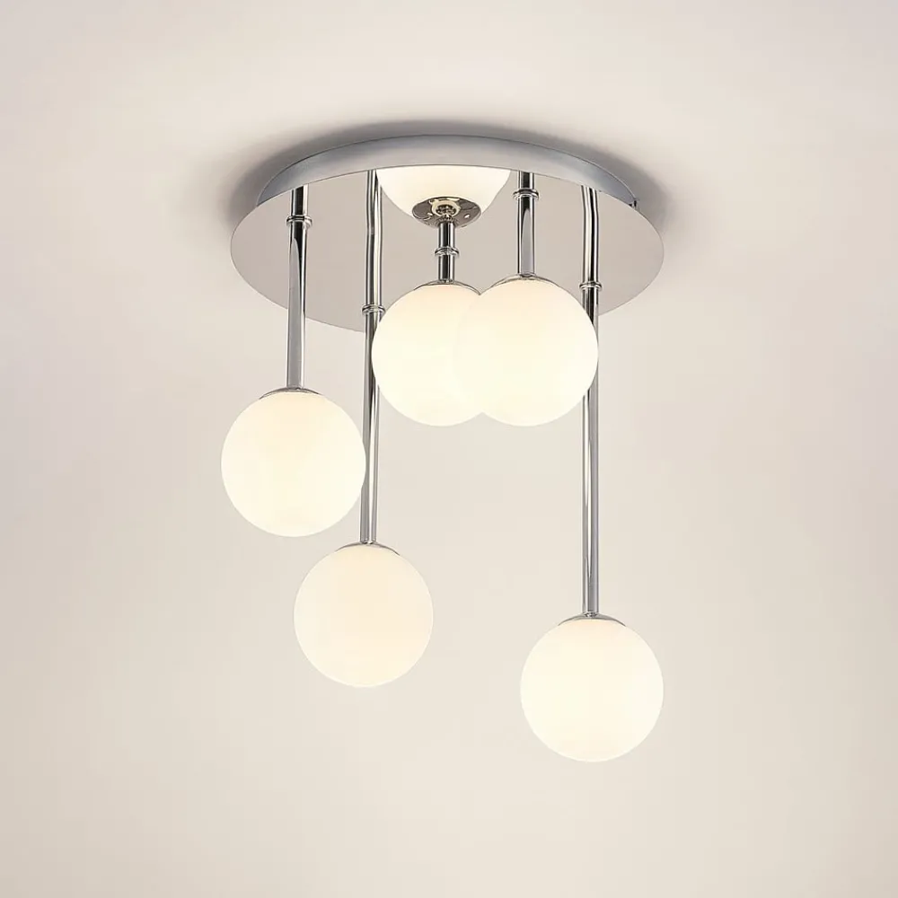 Loftlamper ^ Lindby loftlampe Chrissy, Ø 27 cm, krom, 5 lyskilder, glas