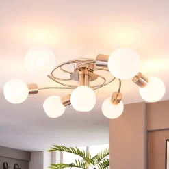 Lindby Gang|Loftlamper > loftlampe Ciala, 7 lyskilder, nikkelfarvet, glas
