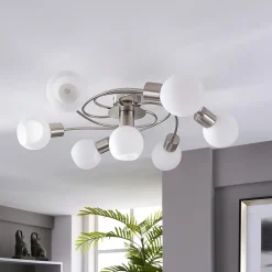 Lindby Gang|Loftlamper > loftlampe Ciala, 7 lyskilder, nikkelfarvet, glas