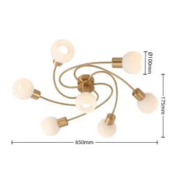 Gang|Loftlamper ^ Lindby loftlampe Ciala, 7 lyskilder, messingfarvet, glas