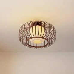 Lindby Loftlamper|Pendellamper > loftlampe Davella, Ø 50 cm, bambus, tekstil