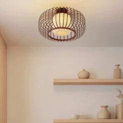 Lindby Loftlamper|Pendellamper > loftlampe Davella, Ø 50 cm, bambus, tekstil