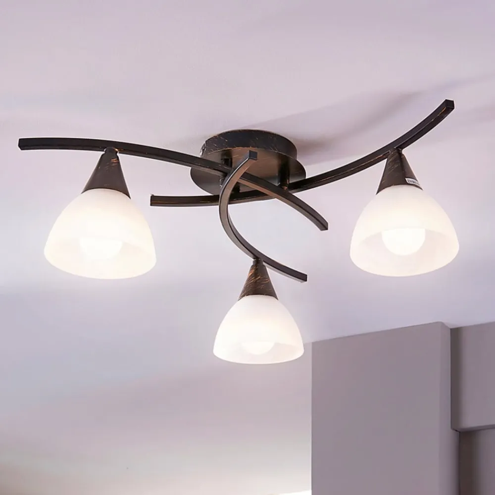 Gang|Loftlamper ^ Lindby loftlampe Della, sort-guld, Ø 58 cm, 3 lyskilder, E14