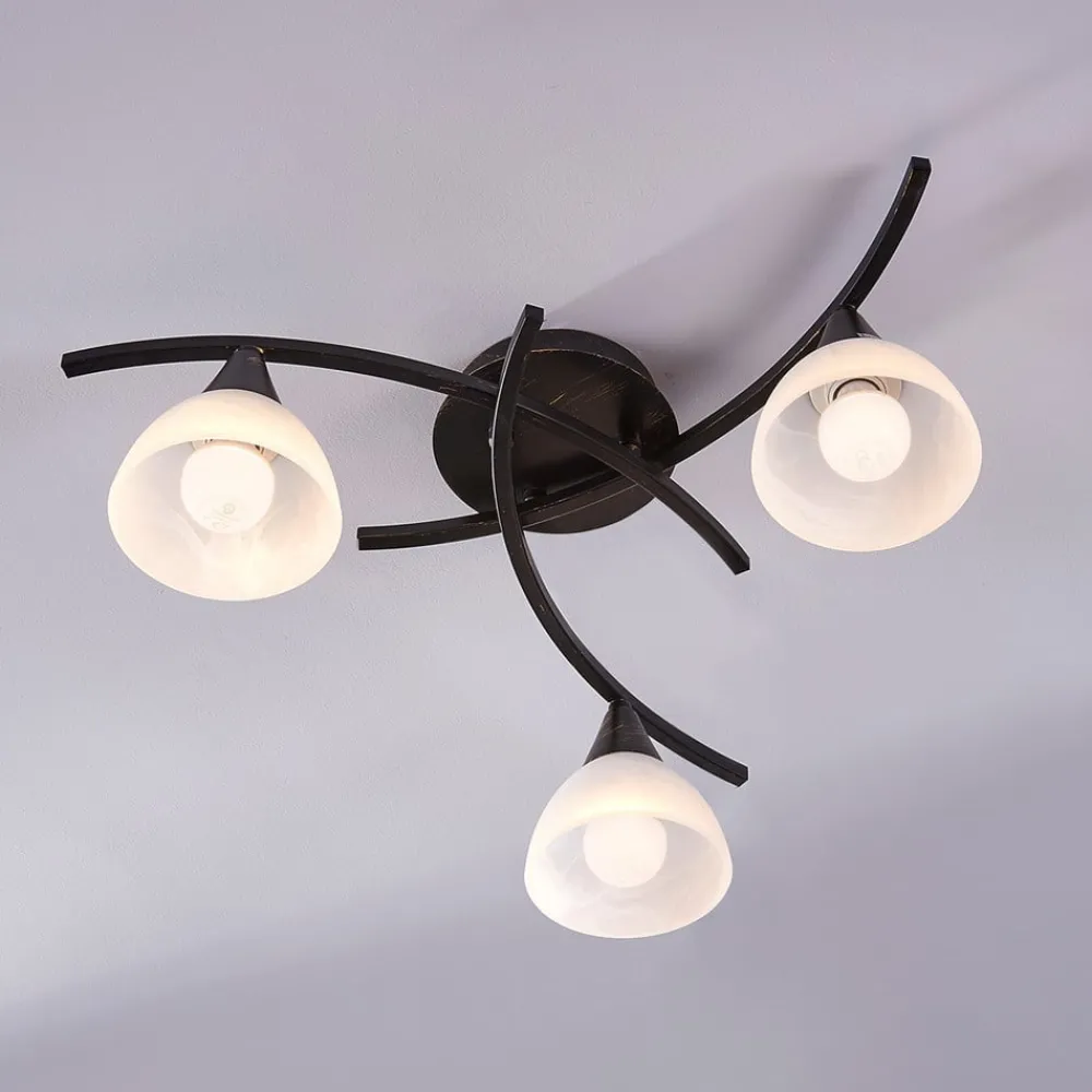 Gang|Loftlamper ^ Lindby loftlampe Della, sort-guld, Ø 58 cm, 3 lyskilder, E14