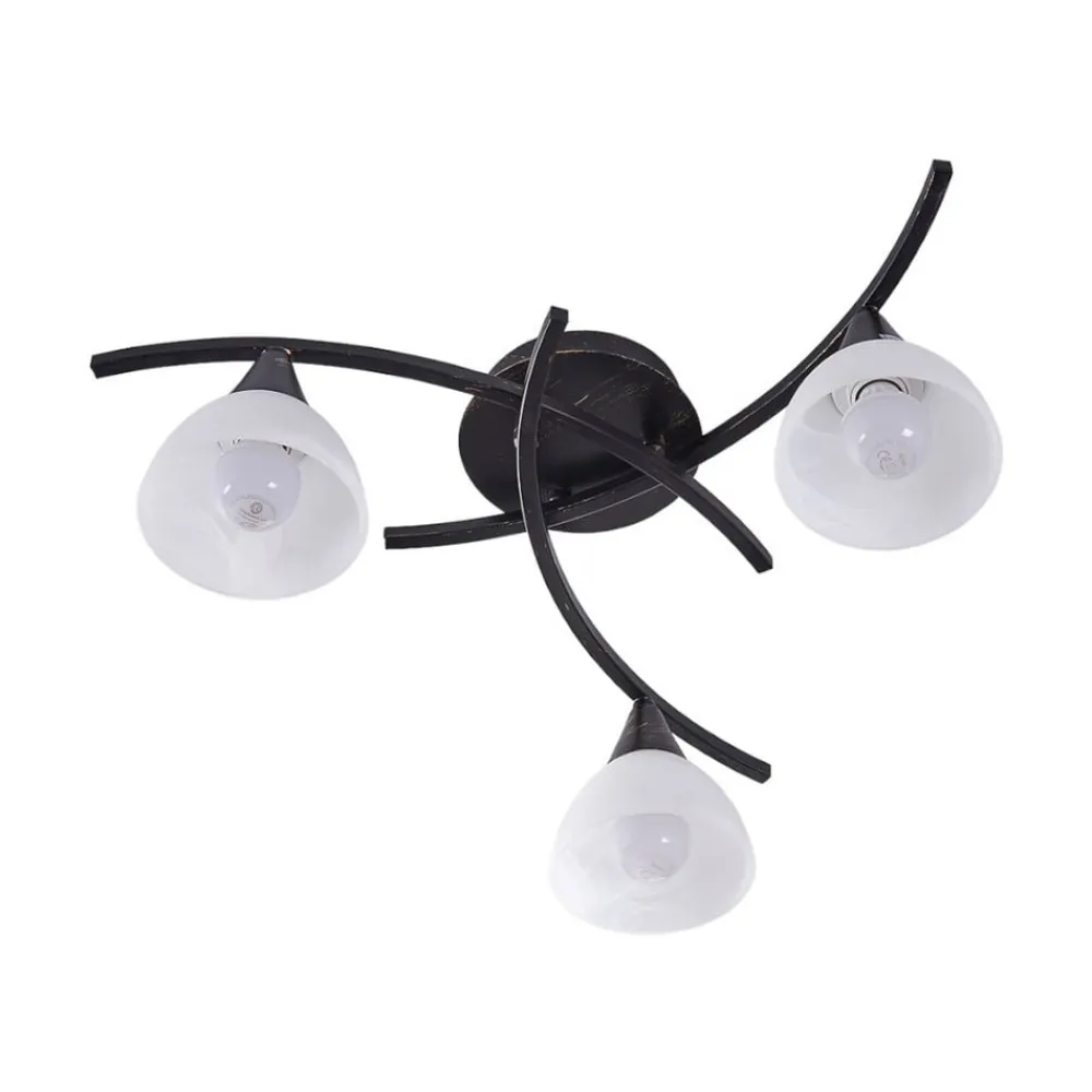 Gang|Loftlamper ^ Lindby loftlampe Della, sort-guld, Ø 58 cm, 3 lyskilder, E14