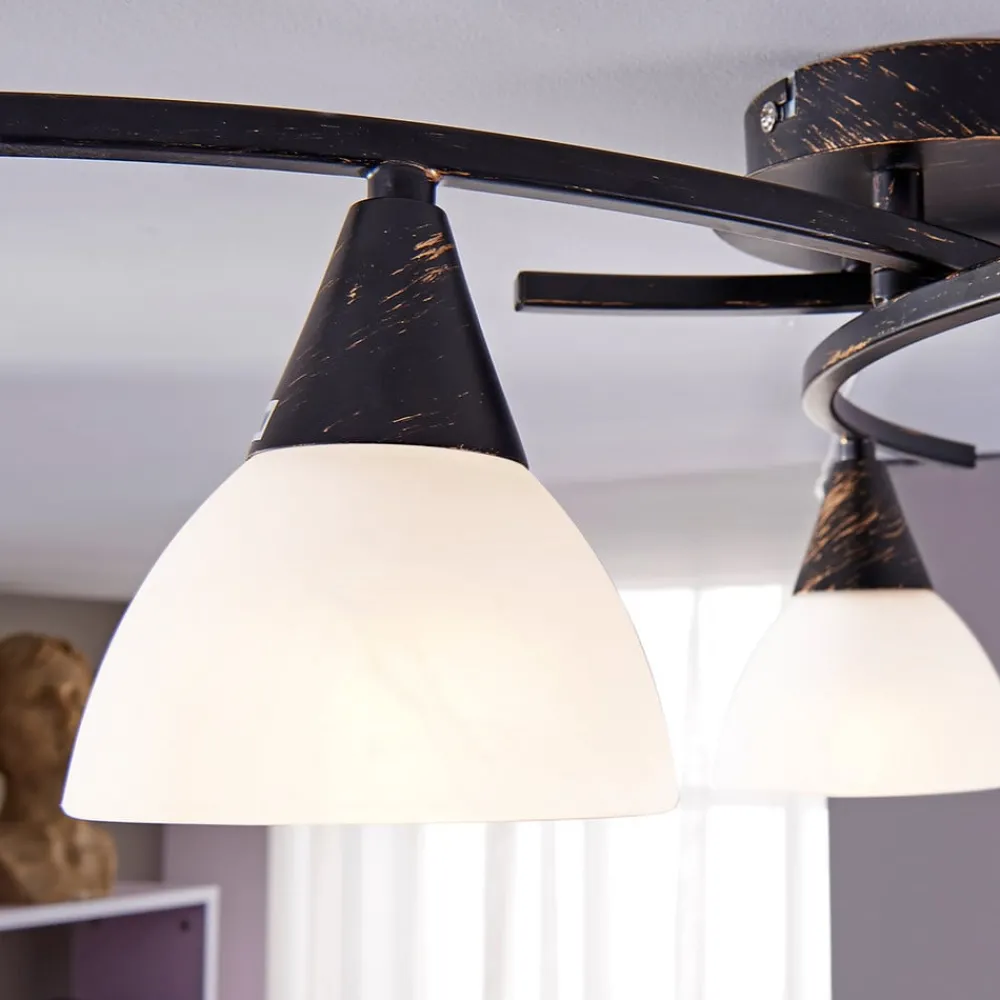 Gang|Loftlamper ^ Lindby loftlampe Della, sort-guld, Ø 58 cm, 3 lyskilder, E14