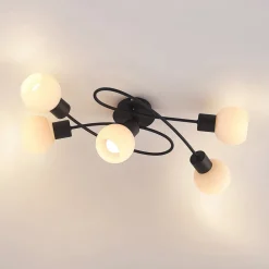 Lindby Loftlamper > loftlampe Elaina, 66 cm, 5 lyskilder, sort/hvid, E14