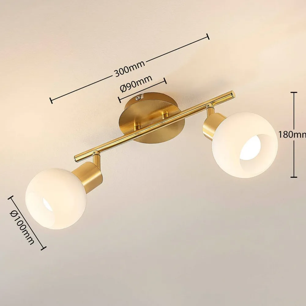 Loftlamper|Pendellamper ^ Lindby loftlampe Elaina, 30 cm, 2 lyskilder, messing, glas, E14