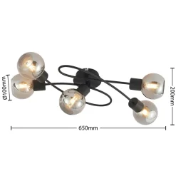 Loftlamper|Loftlamper ^ Lindby loftlampe Elaina, 66 cm, 5 lyskilder, sort/røget, E14