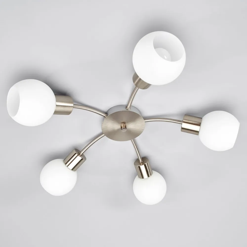 Lindby Loftlamper|Loftlamper > loftlampe Elaina, Ø 54cm, 5 lyskilder, nikkel, glas, E14