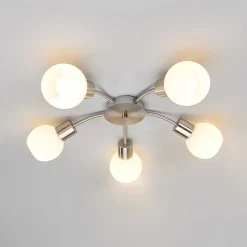 Lindby Loftlamper|Loftlamper > loftlampe Elaina, Ø 54cm, 5 lyskilder, nikkel, glas, E14