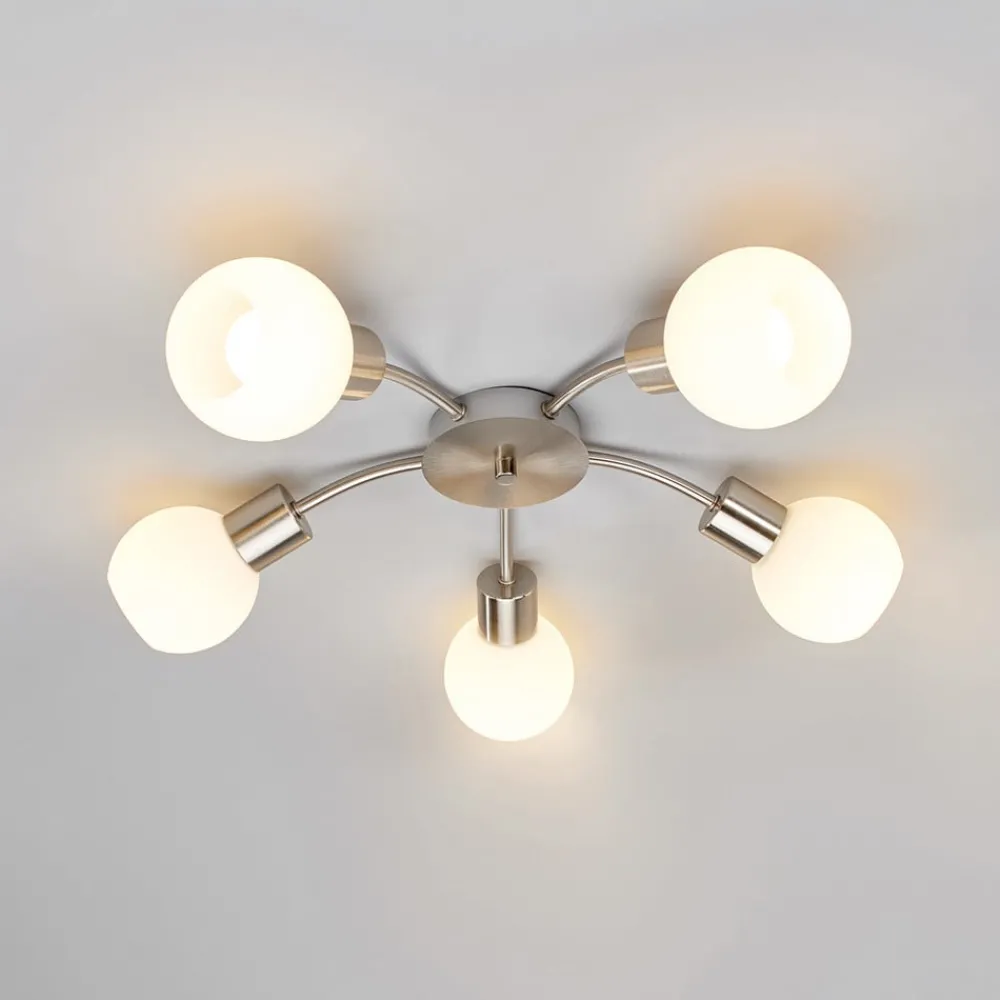 Lindby Loftlamper|Loftlamper > loftlampe Elaina, Ø 54cm, 5 lyskilder, nikkel, glas, E14