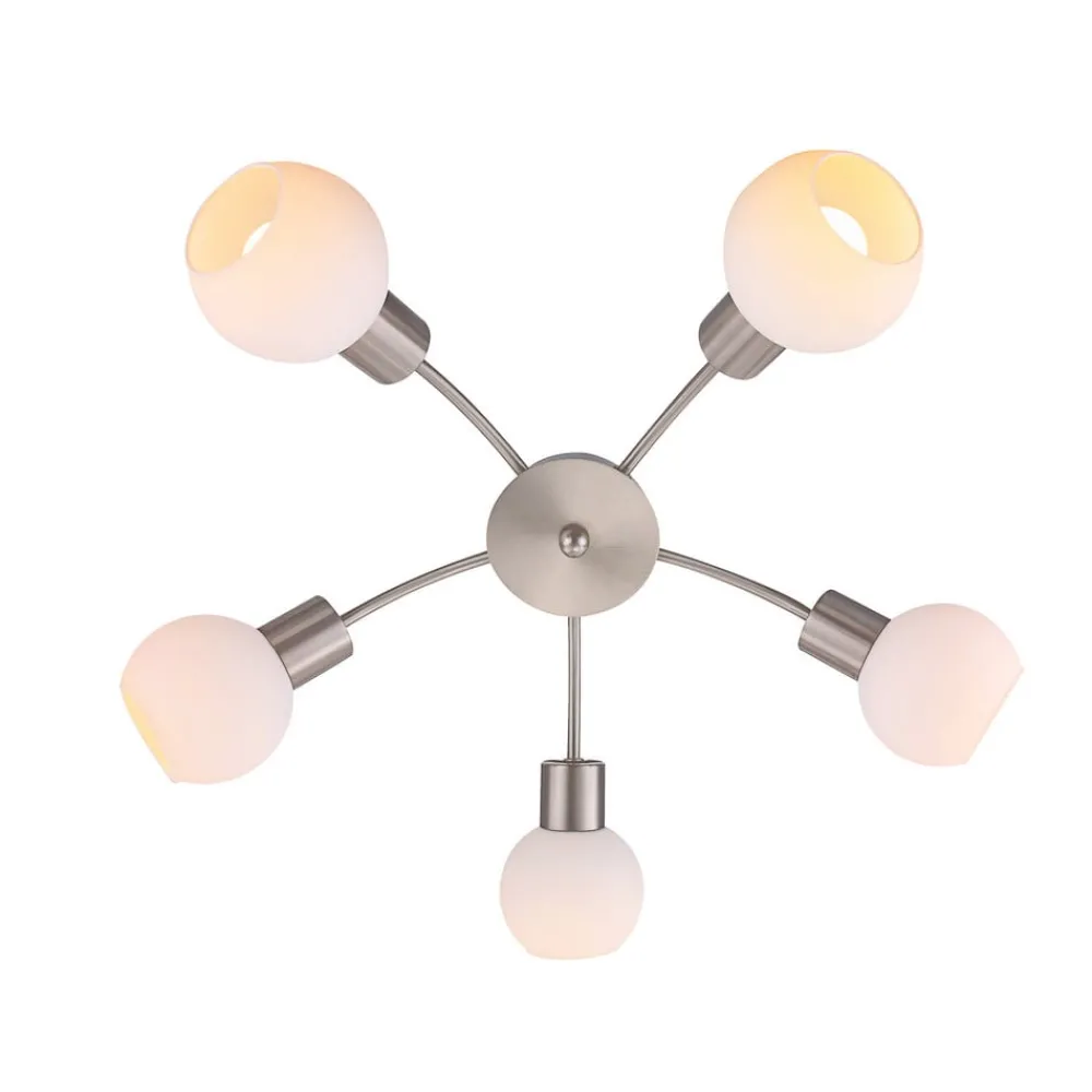 Lindby Loftlamper|Loftlamper > loftlampe Elaina, Ø 54cm, 5 lyskilder, nikkel, glas, E14