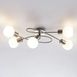 Lindby Gang|Loftlamper > loftlampe Elaina, 65 cm, 5 lyskilder, nikkel, glas, E14