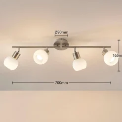 Lindby Gang|Loftlamper > loftlampe Elaina, 70 cm, 4 lyskilder, nikkel, glas, E14