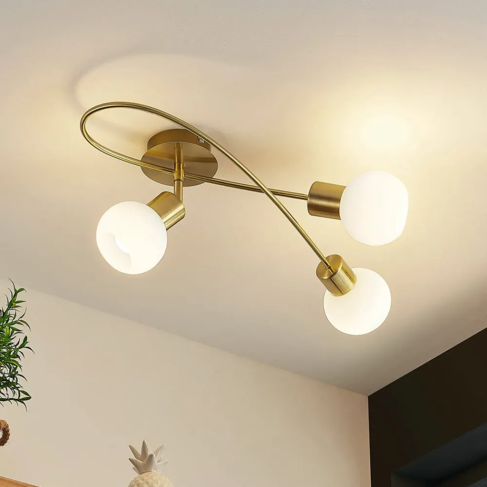 Gang|Loftlamper ^ Lindby loftlampe Elaina, 54 cm, 3 lyskilder, messing, glas, E14