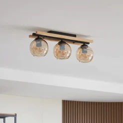 Lindby Gang|Loftlamper > loftlampe Enrique, amber, 3 lyskilder, glas, træ, E27