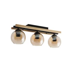 Lindby Gang|Loftlamper > loftlampe Enrique, amber, 3 lyskilder, glas, træ, E27