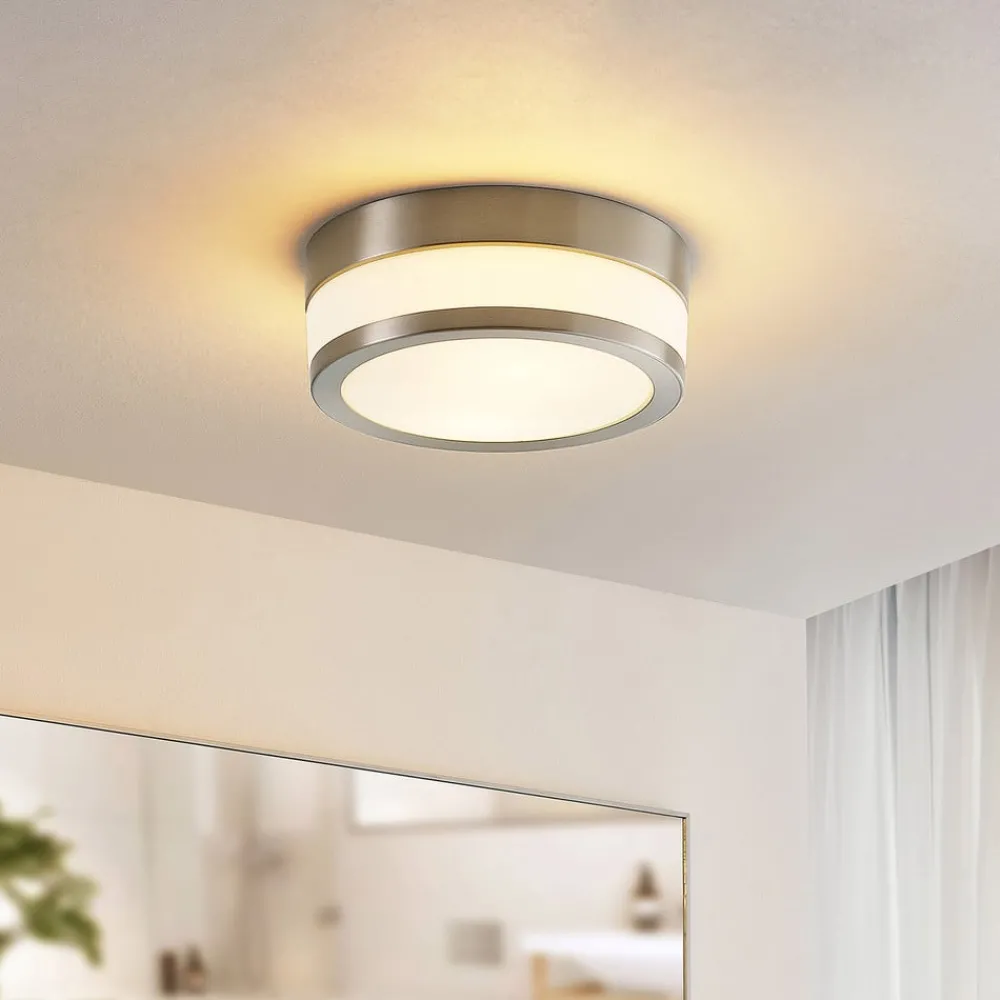 Lindby Loftlamper > Loftlampe Flavi, Ø 23 cm, nikkel, glas, IP44, E27