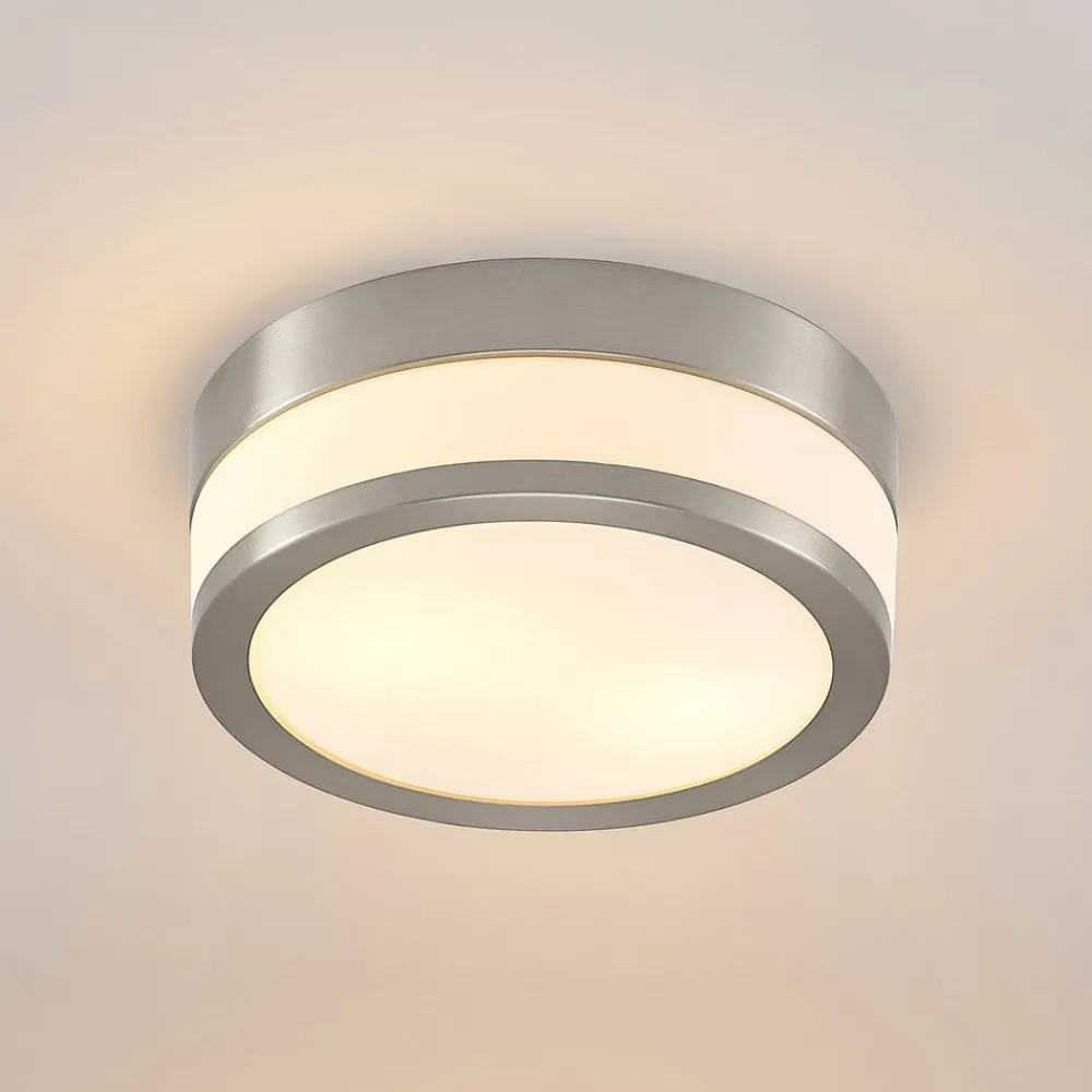 Lindby Loftlamper > Loftlampe Flavi, Ø 23 cm, nikkel, glas, IP44, E27