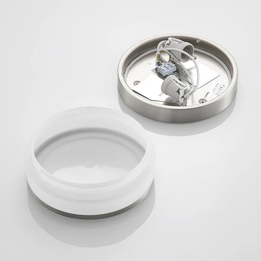 Lindby Loftlamper > Loftlampe Flavi, Ø 23 cm, nikkel, glas, IP44, E27