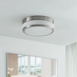 Loftlamper ^ Lindby Loftlampe Flavi, Ø 28 cm, nikkel, glas, IP44, E27