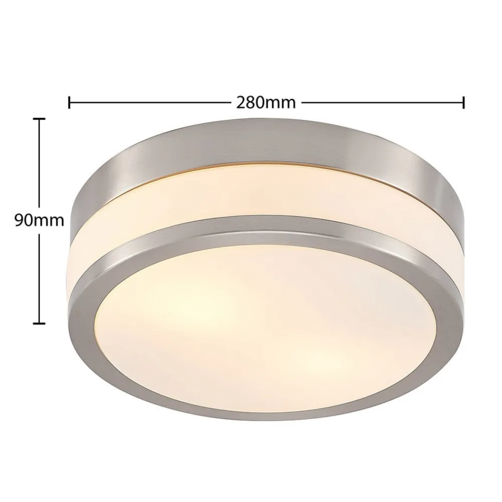 Loftlamper ^ Lindby Loftlampe Flavi, Ø 28 cm, nikkel, glas, IP44, E27