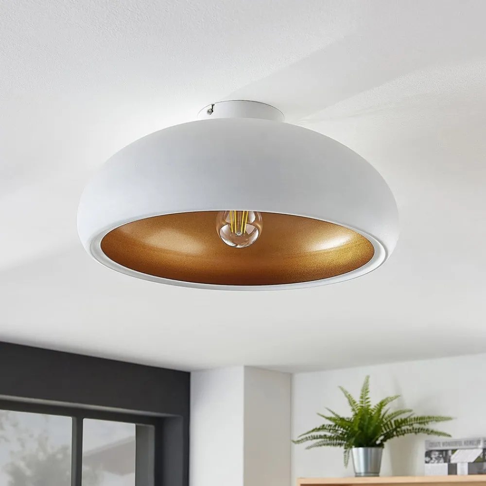 Lindby Gang|Loftlamper > loftlampe Gerwina, hvid/guld, metal, 40 cm, E27