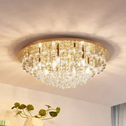 Lindby Loftlamper|Loftlamper > loftlampe Gillion, 8 lyskilder, guld, krystal, Ø 55cm