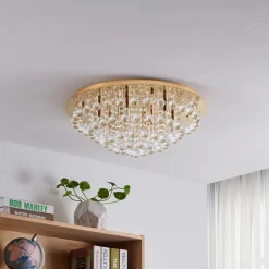 Lindby Loftlamper|Loftlamper > loftlampe Gillion, 8 lyskilder, guld, krystal, Ø 55cm