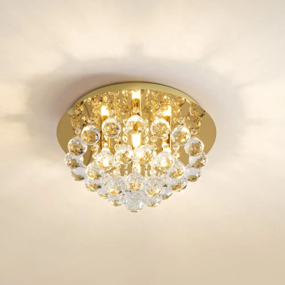 Loftlamper|Pendellamper ^ Lindby loftlampe Gillion, 4 lyskilder, guld, krystal, Ø 35cm