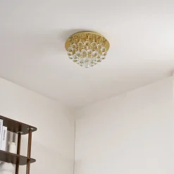 Loftlamper|Pendellamper ^ Lindby loftlampe Gillion, 4 lyskilder, guld, krystal, Ø 35cm