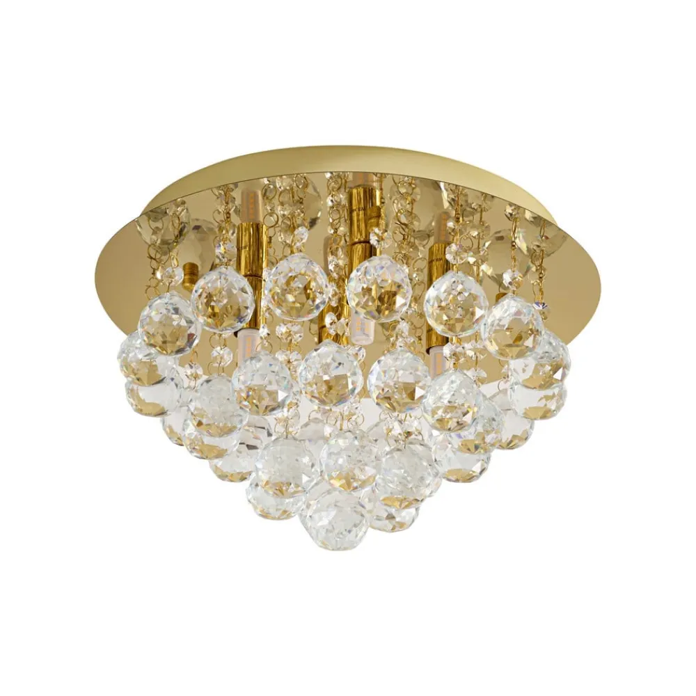 Loftlamper|Pendellamper ^ Lindby loftlampe Gillion, 4 lyskilder, guld, krystal, Ø 35cm