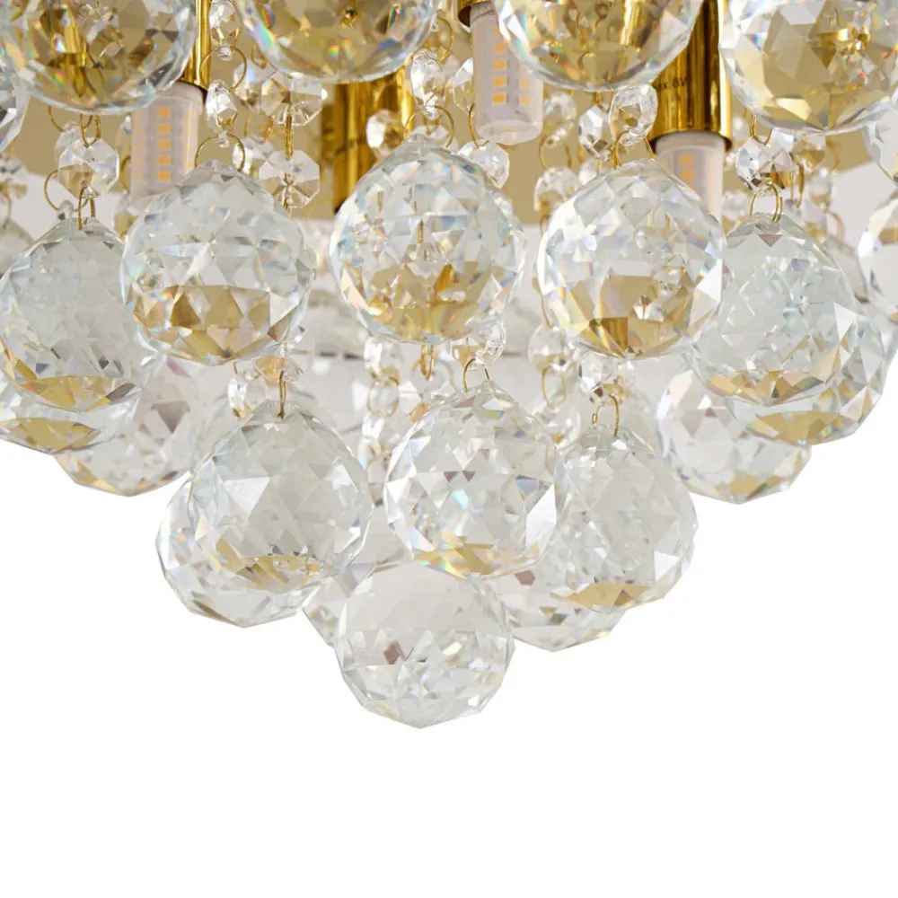 Loftlamper|Pendellamper ^ Lindby loftlampe Gillion, 4 lyskilder, guld, krystal, Ø 35cm