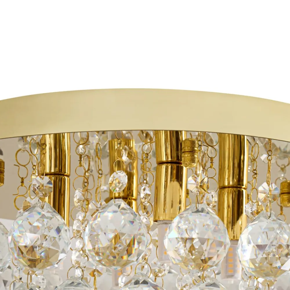 Loftlamper|Pendellamper ^ Lindby loftlampe Gillion, 4 lyskilder, guld, krystal, Ø 35cm