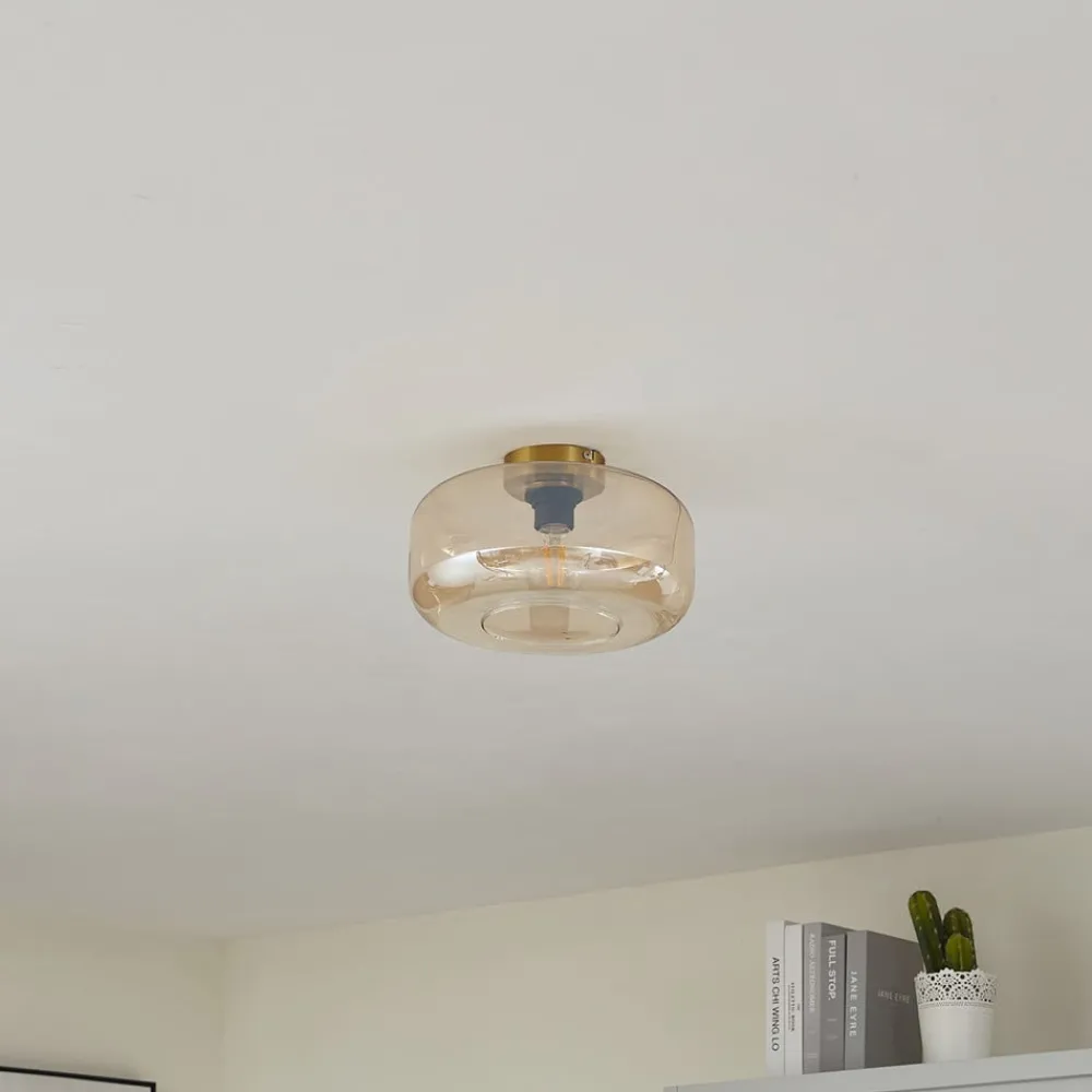 Lindby Loftlamper|Loftlamper > loftlampe Hildur, Ø 28,5 cm, ravfarvet, glas