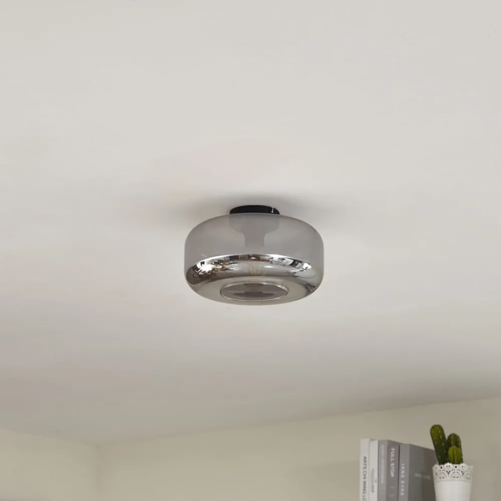 Lindby Loftlamper|Loftlamper > loftlampe Hildur, Ø 28,5 cm, røggrå, glas
