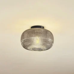 Gang|Loftlamper ^ Lindby loftlampe Hildur, Ø 25 cm, røggrå, glas
