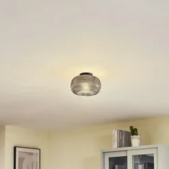 Gang|Loftlamper ^ Lindby loftlampe Hildur, Ø 25 cm, røggrå, glas