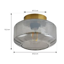 Loftlamper|Loftlamper ^ Lindby loftlampe Hildur, røggrå, glas, Ø 22 cm