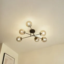 Loftlamper|Pendellamper ^ Lindby loftlampe Isamer, røggrå, Ø 80 cm, kugle