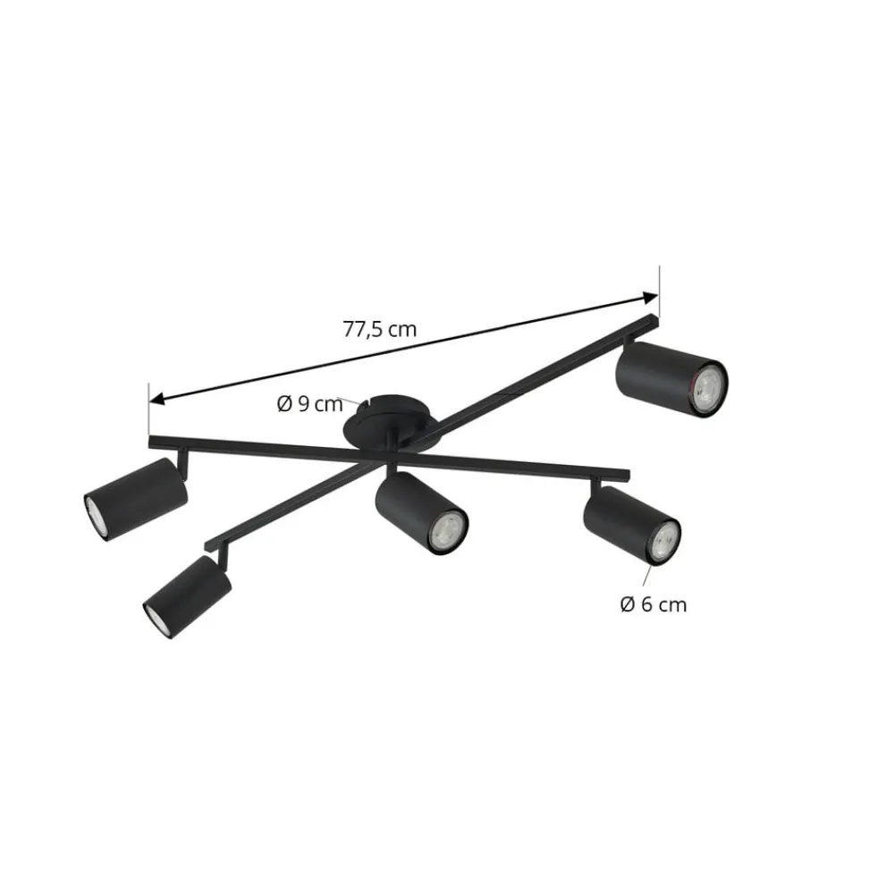 Gang|Loftlamper ^ Lindby loftlampe Joffrey, 78 cm, sort, 5 lyskilder, GU10