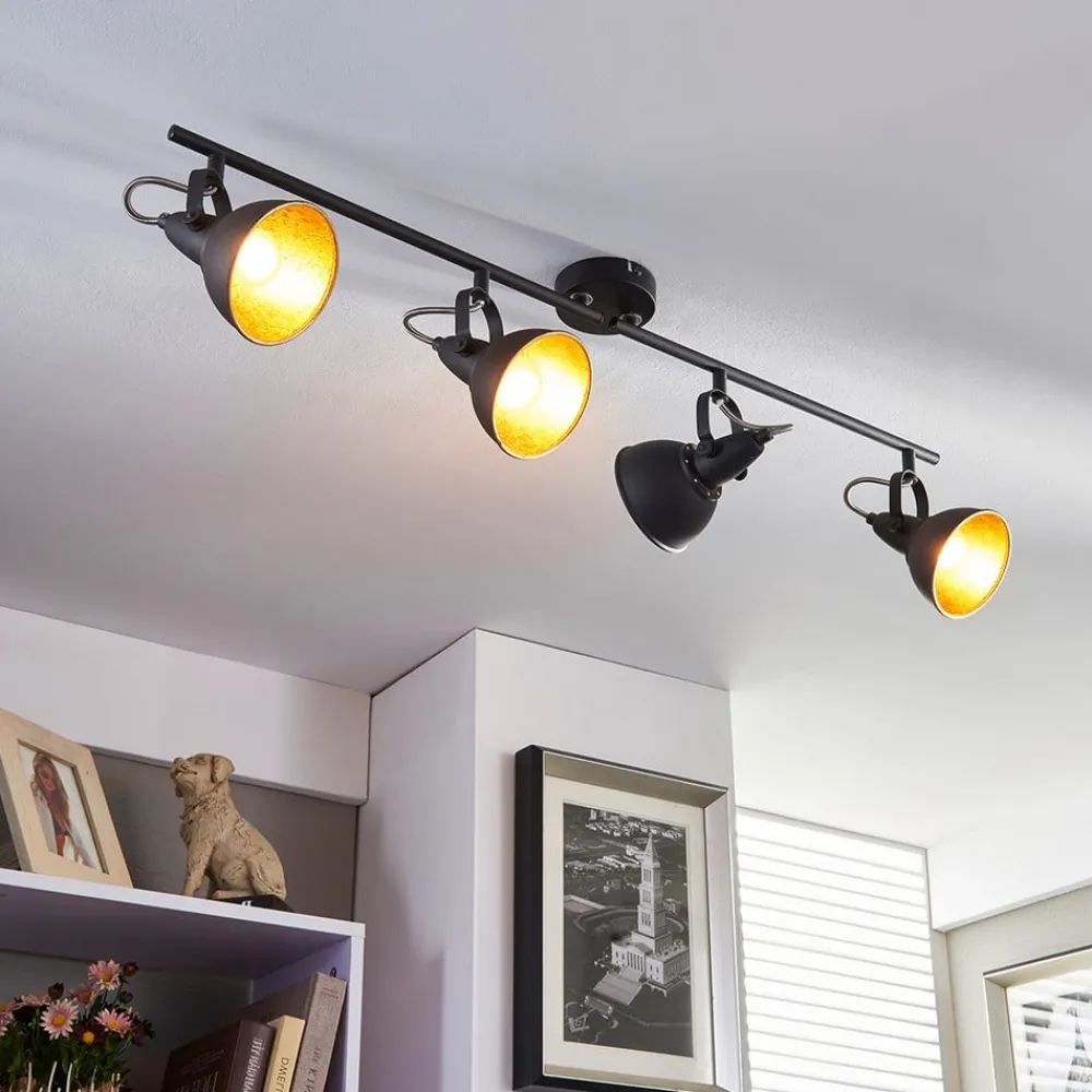 Lindby Loftlamper|Loftlamper > loftlampe Julin, 85 cm, 4 lyskilder, sort-guld