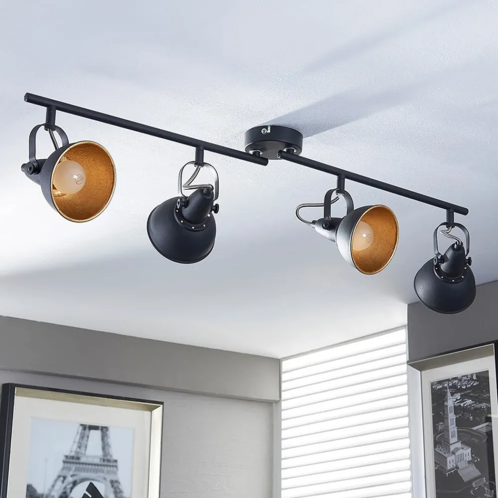 Lindby Loftlamper|Loftlamper > loftlampe Julin, 85 cm, 4 lyskilder, sort-guld