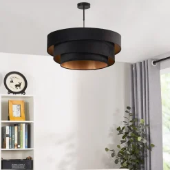 Lindby Loftlamper|Loftlamper > loftlampe Jusari, sort, tekstil, Ø 56 cm, E27